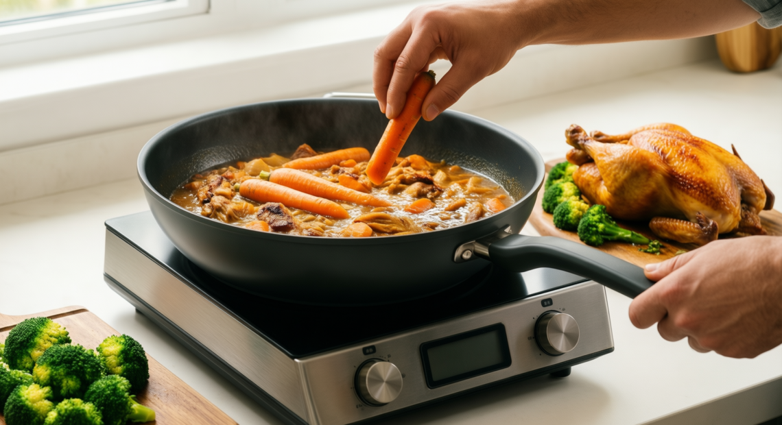 bra signature deep frying pan — lifestyle photo showing Bra Signature Deep 24cm in use