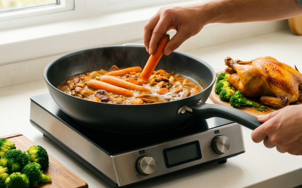 bra signature deep frying pan — lifestyle photo showing Bra Signature Deep 24cm in use