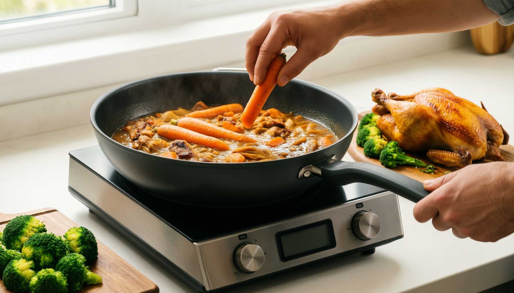 bra signature deep frying pan — lifestyle photo showing Bra Signature Deep 24cm in use