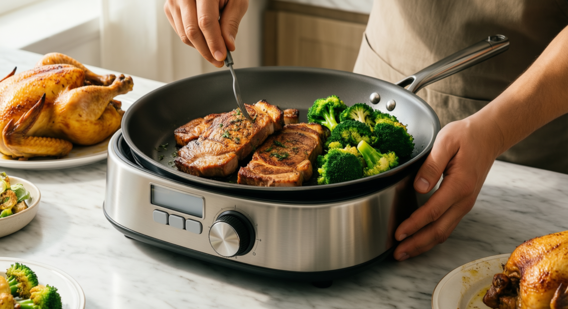 bra signature 18/10 stainless steel frying — lifestyle photo showing Bra Signature 18/10 Stainless in use