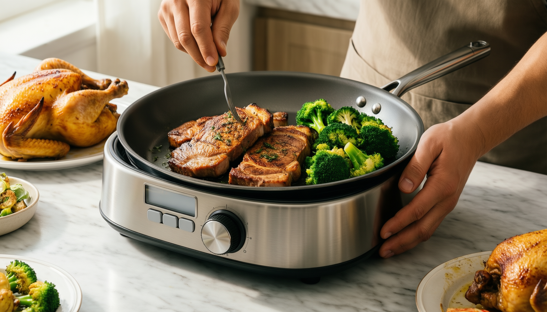 bra signature 18/10 stainless steel frying — lifestyle photo showing Bra Signature 18/10 Stainless in use