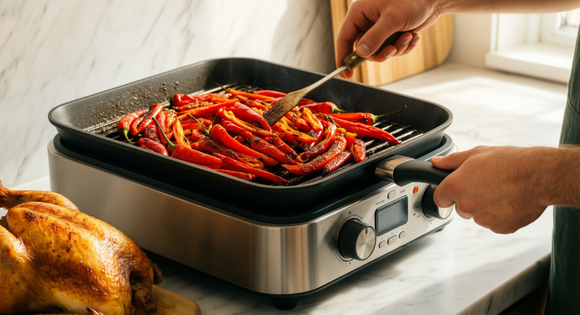 kordisen nonstick grilling pan — lifestyle photo showing Kordisen Nonstick Grilling Pan in use