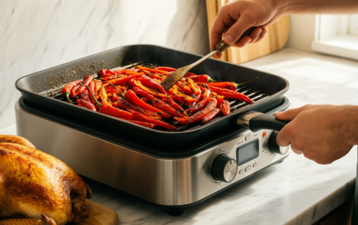 kordisen nonstick grilling pan — lifestyle photo showing Kordisen Nonstick Grilling Pan in use