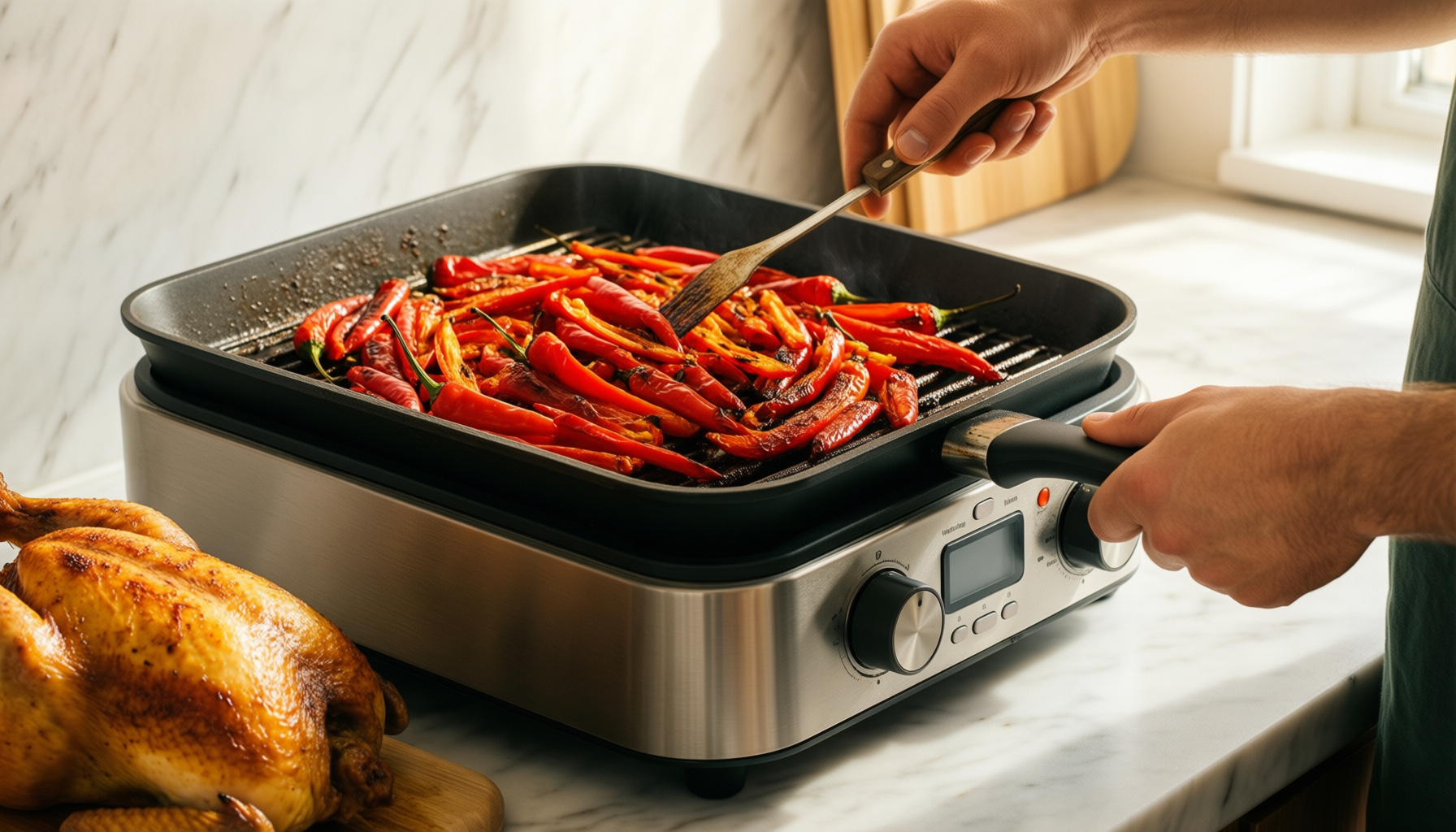 kordisen nonstick grilling pan — lifestyle photo showing Kordisen Nonstick Grilling Pan in use