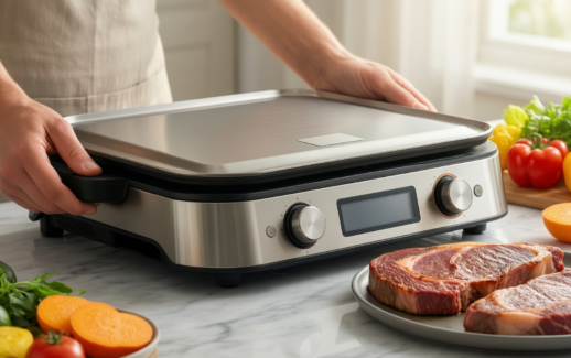 amzchef 6-in-1 health grill and griddle — lifestyle photo showing AMZCHEF 6-in-1 Health Grill in use