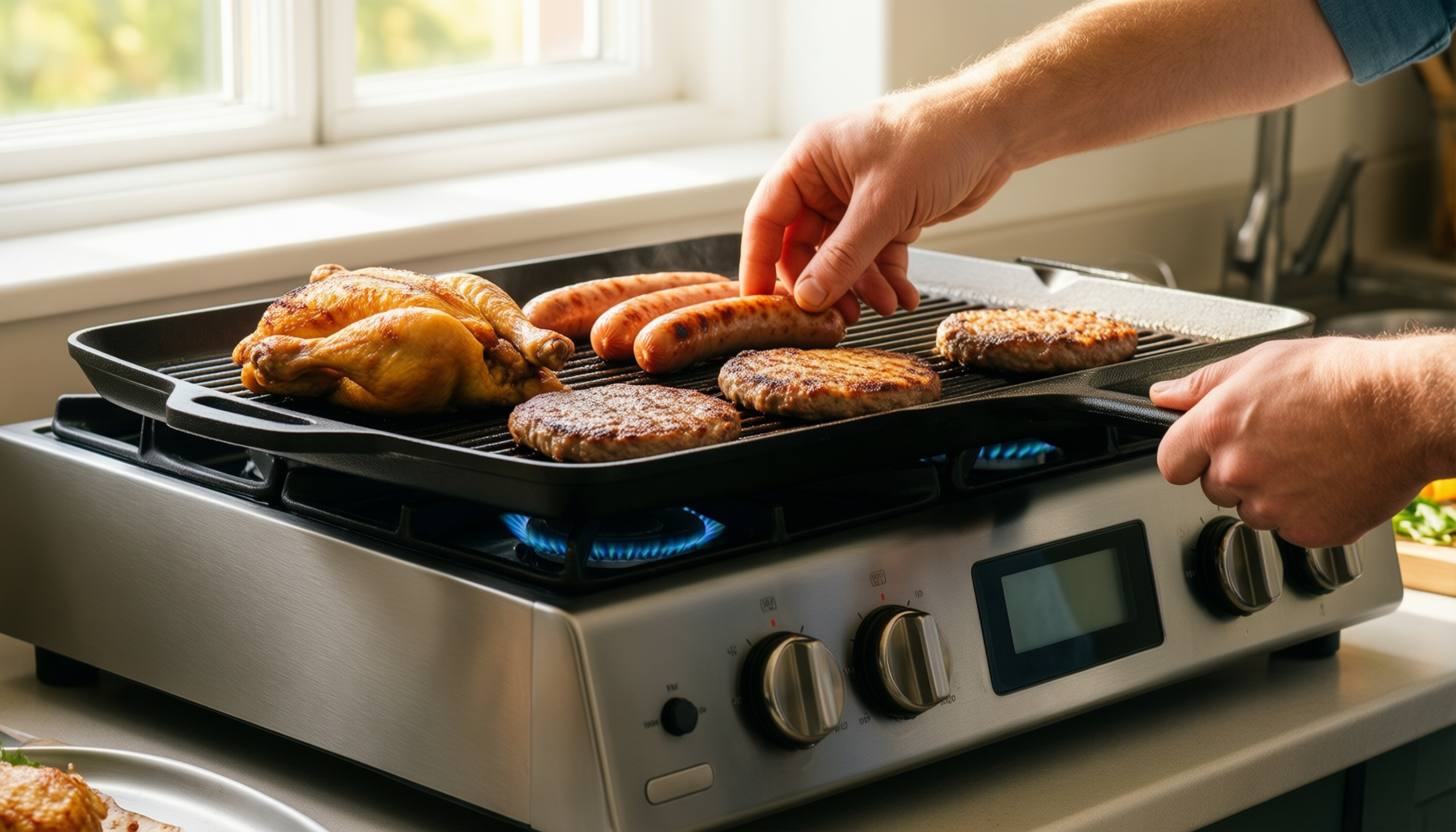nutrichef cast iron style griddle pan — lifestyle photo showing NutriChef Cast Iron Style in use