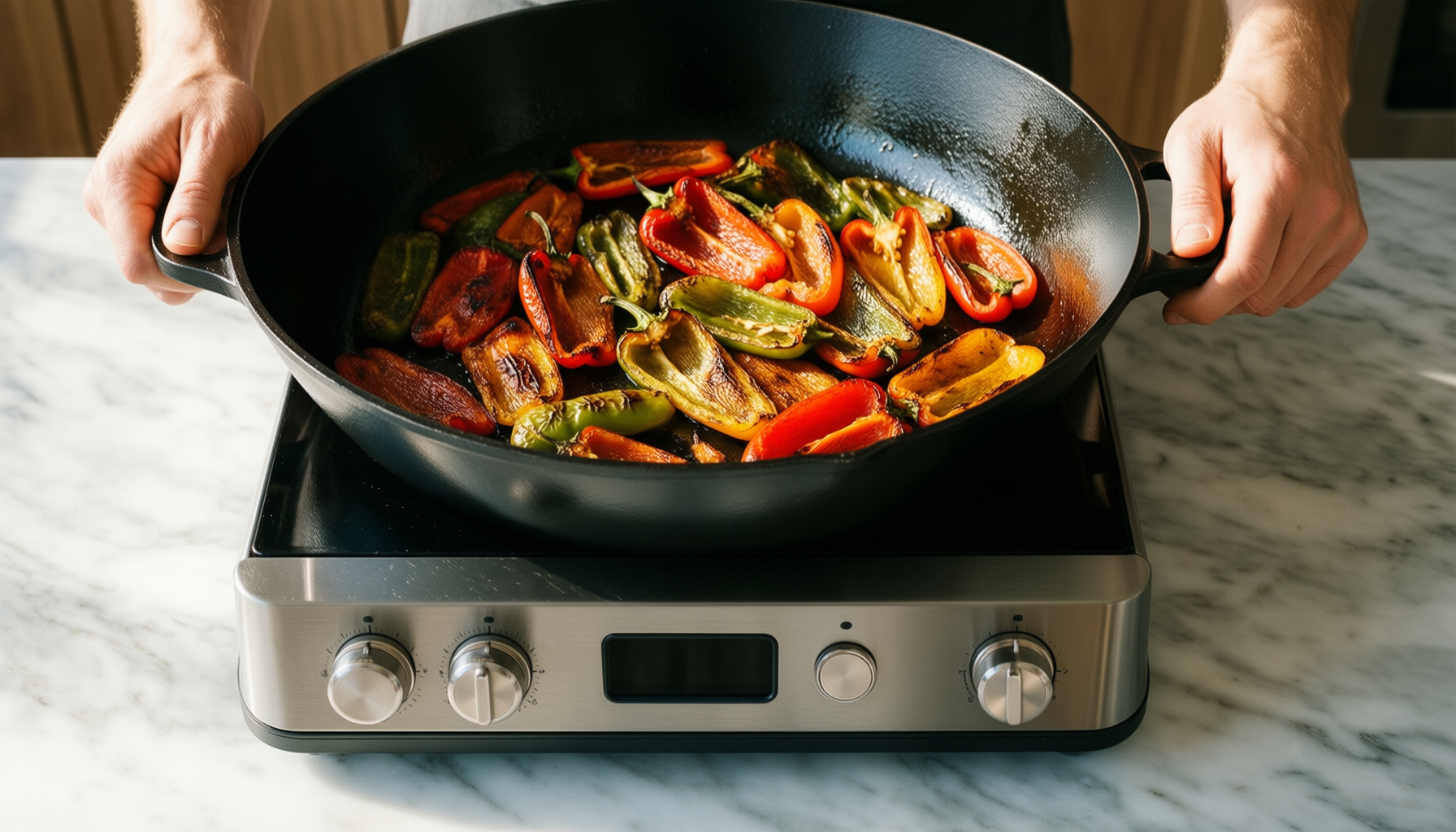 mercer culinary cast iron skillet 12 — lifestyle photo showing Mercer Culinary Pre-Seasoned Cast in use