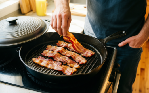 cast aluminium griddle pan with lid — lifestyle photo showing Griddle Pan with Lid, in use
