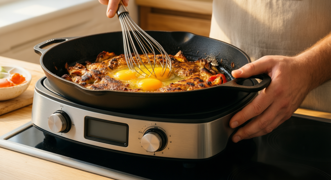 victoria seasoned cast iron frying pan — lifestyle photo showing VIictoria Seasoned Cast Iron in use