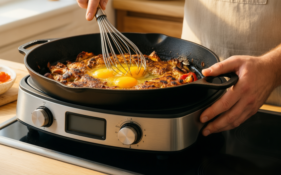 victoria seasoned cast iron frying pan — lifestyle photo showing VIictoria Seasoned Cast Iron in use