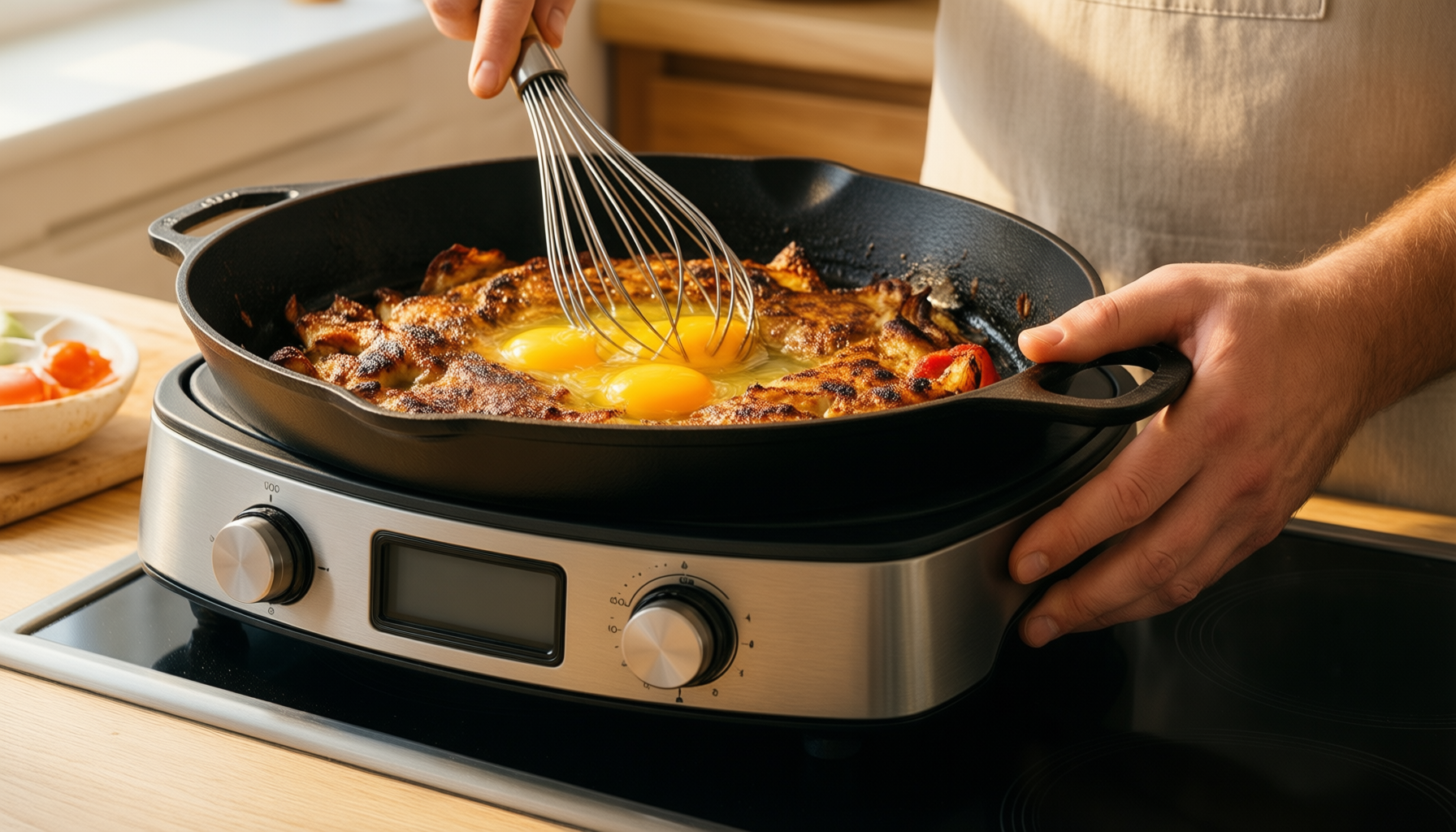 victoria seasoned cast iron frying pan — lifestyle photo showing VIictoria Seasoned Cast Iron in use