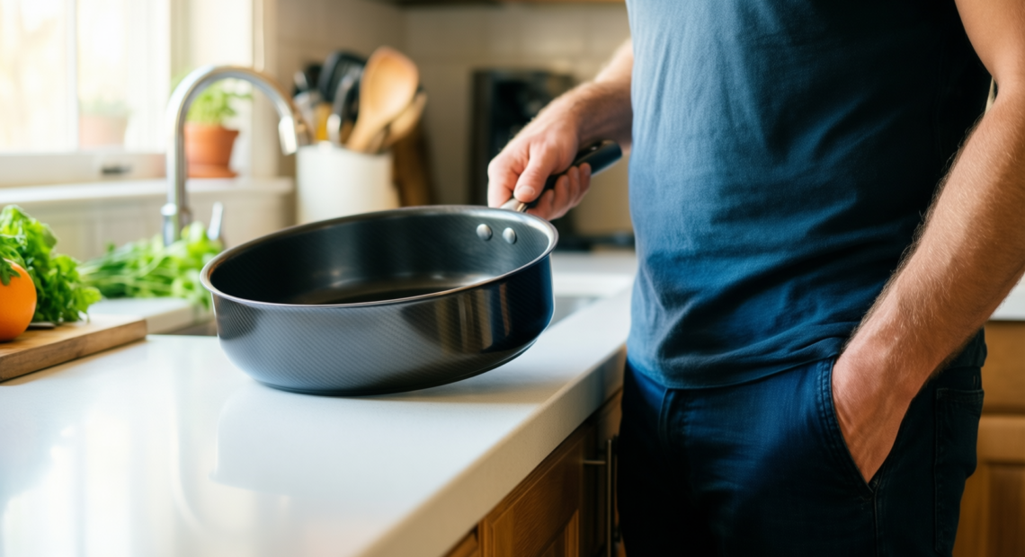 premier housewares carbon steel belly pan — lifestyle photo showing Premier Housewares 204202 Carbon in use