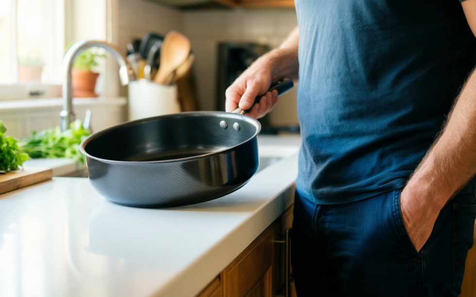 premier housewares carbon steel belly pan — lifestyle photo showing Premier Housewares 204202 Carbon in use