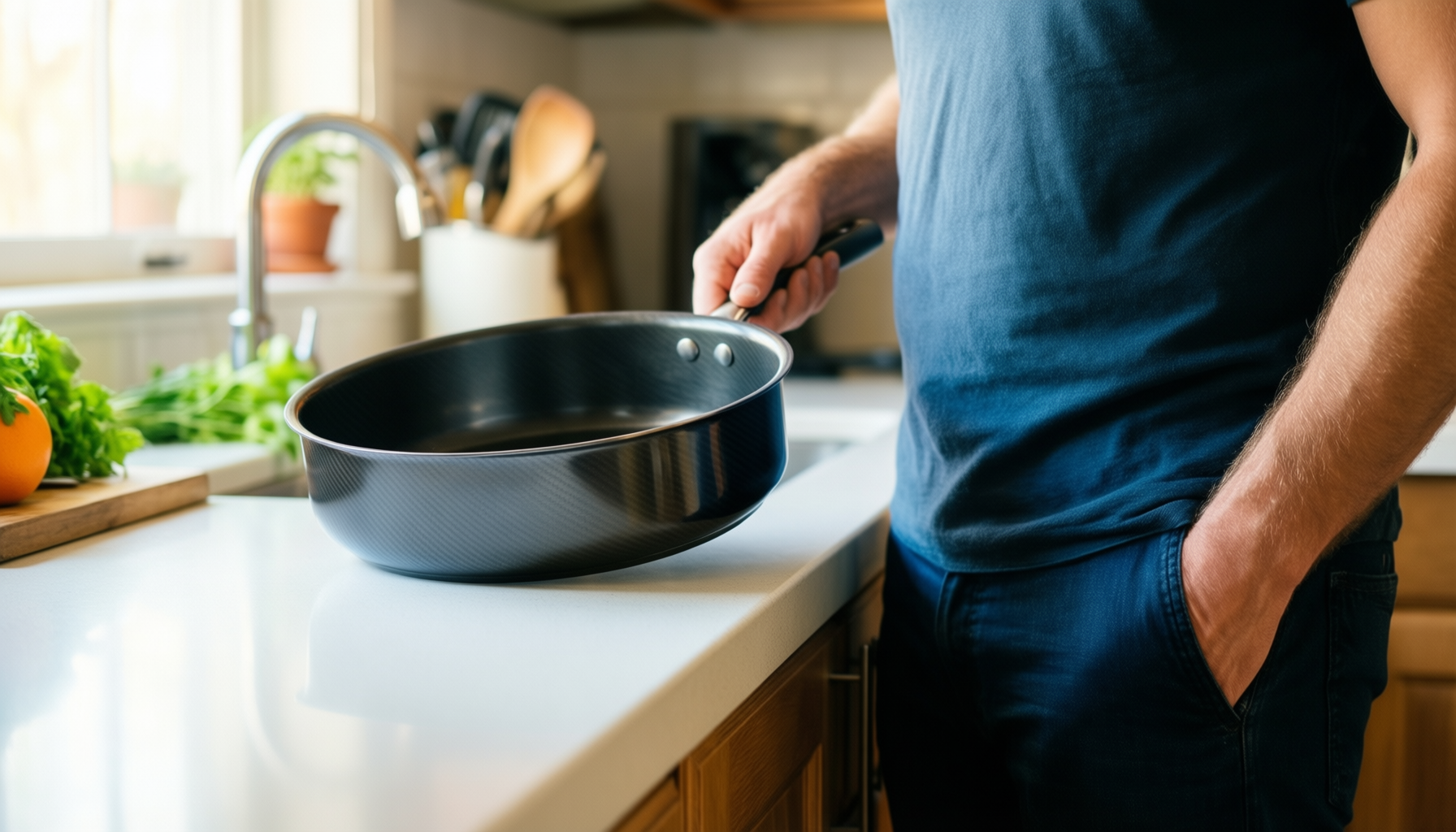 premier housewares carbon steel belly pan — lifestyle photo showing Premier Housewares 204202 Carbon in use