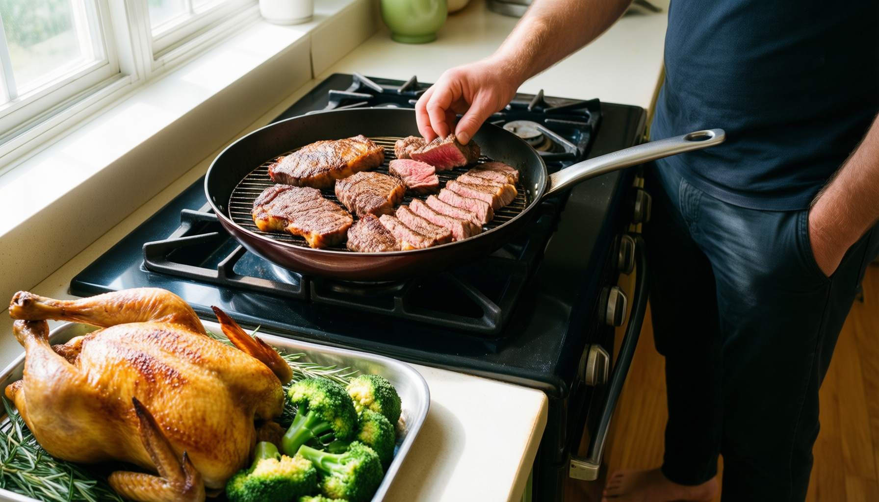 iwatani korean grill pan — lifestyle photo showing Iwatani Korean Cookware CB-A-AMP in use