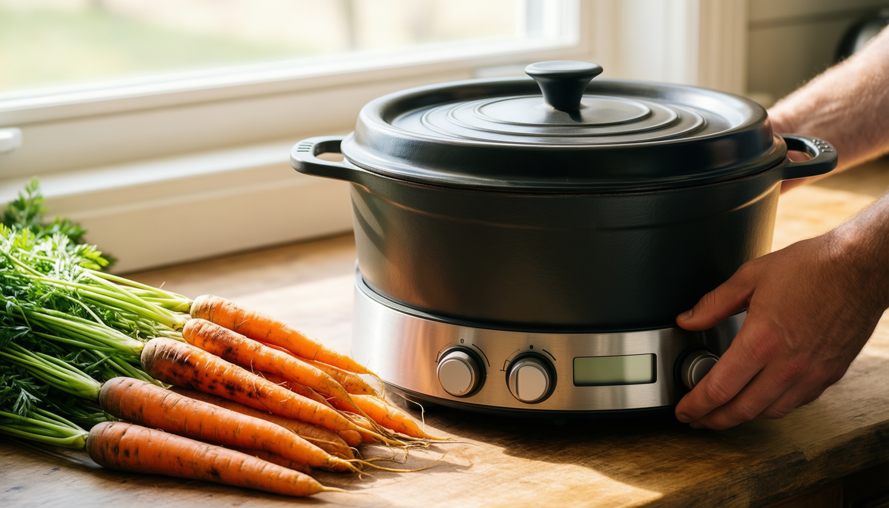 staub cast iron pan with silicone — lifestyle photo showing STAUB 40509-344-0 Cast Iron in use