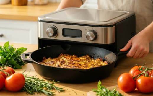 lodge cast iron skillet set uk — lifestyle photo showing Lodge Pre-Seasoned Cast Iron in use
