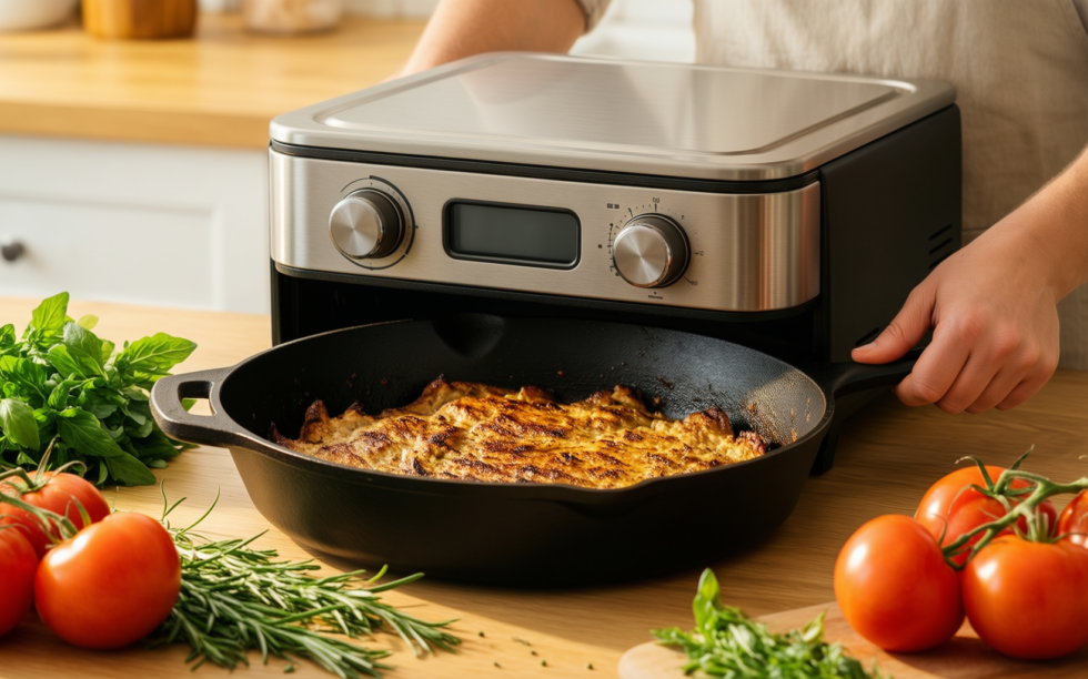 lodge cast iron skillet set uk — lifestyle photo showing Lodge Pre-Seasoned Cast Iron in use