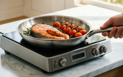 avacraft 8 inch stainless steel frying — lifestyle photo showing AVACRAFT 8 Inch Stainless in use