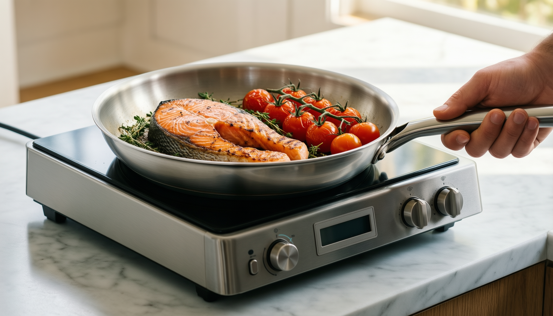 avacraft 8 inch stainless steel frying — lifestyle photo showing AVACRAFT 8 Inch Stainless in use
