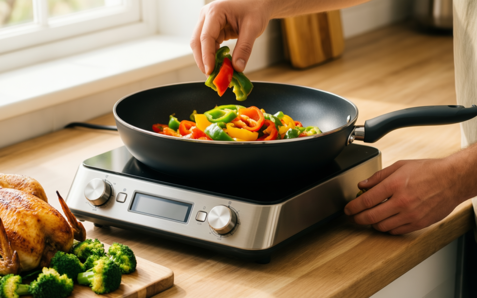 circulon a1 series frying pan uk — lifestyle photo showing Circulon A1 Series with in use