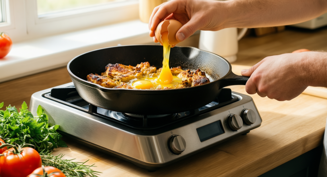 lodge dolly parton cast iron skillet — lifestyle photo showing Lodge 8 Inch Dolly in use