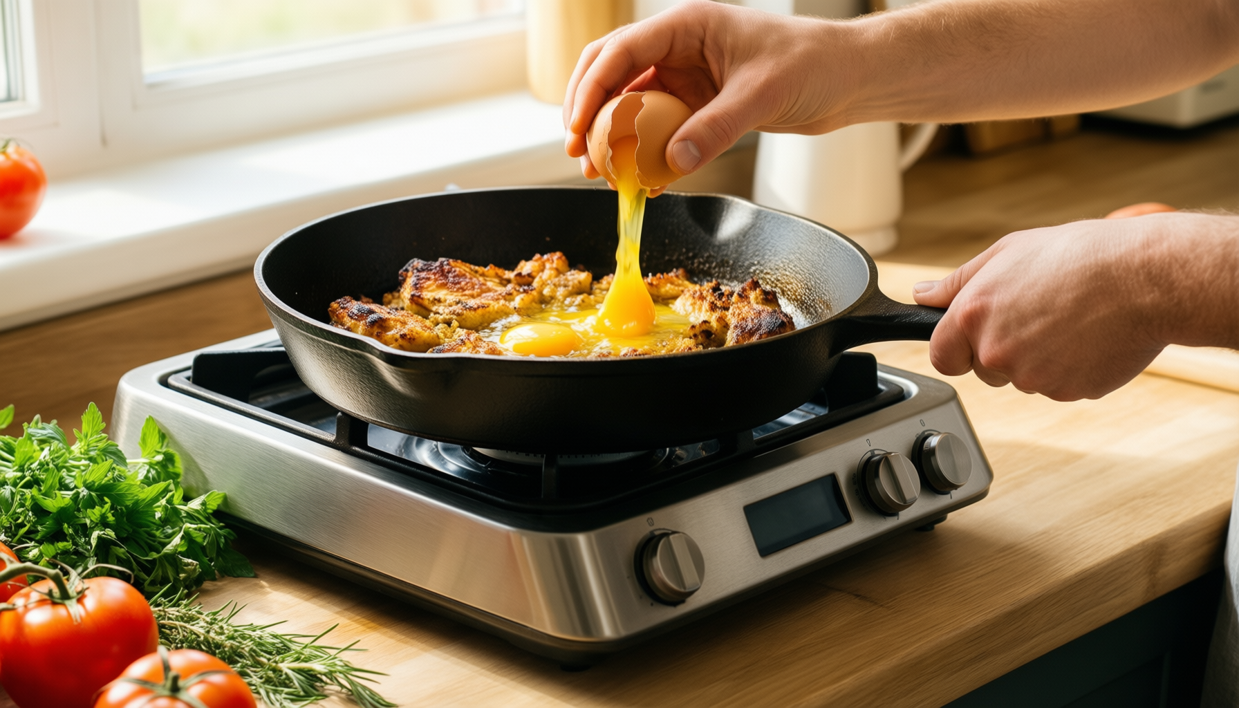 lodge dolly parton cast iron skillet — lifestyle photo showing Lodge 8 Inch Dolly in use