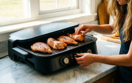 tefal optigrill elite review — lifestyle photo showing Tefal Optigrill Elite Indoor in use
