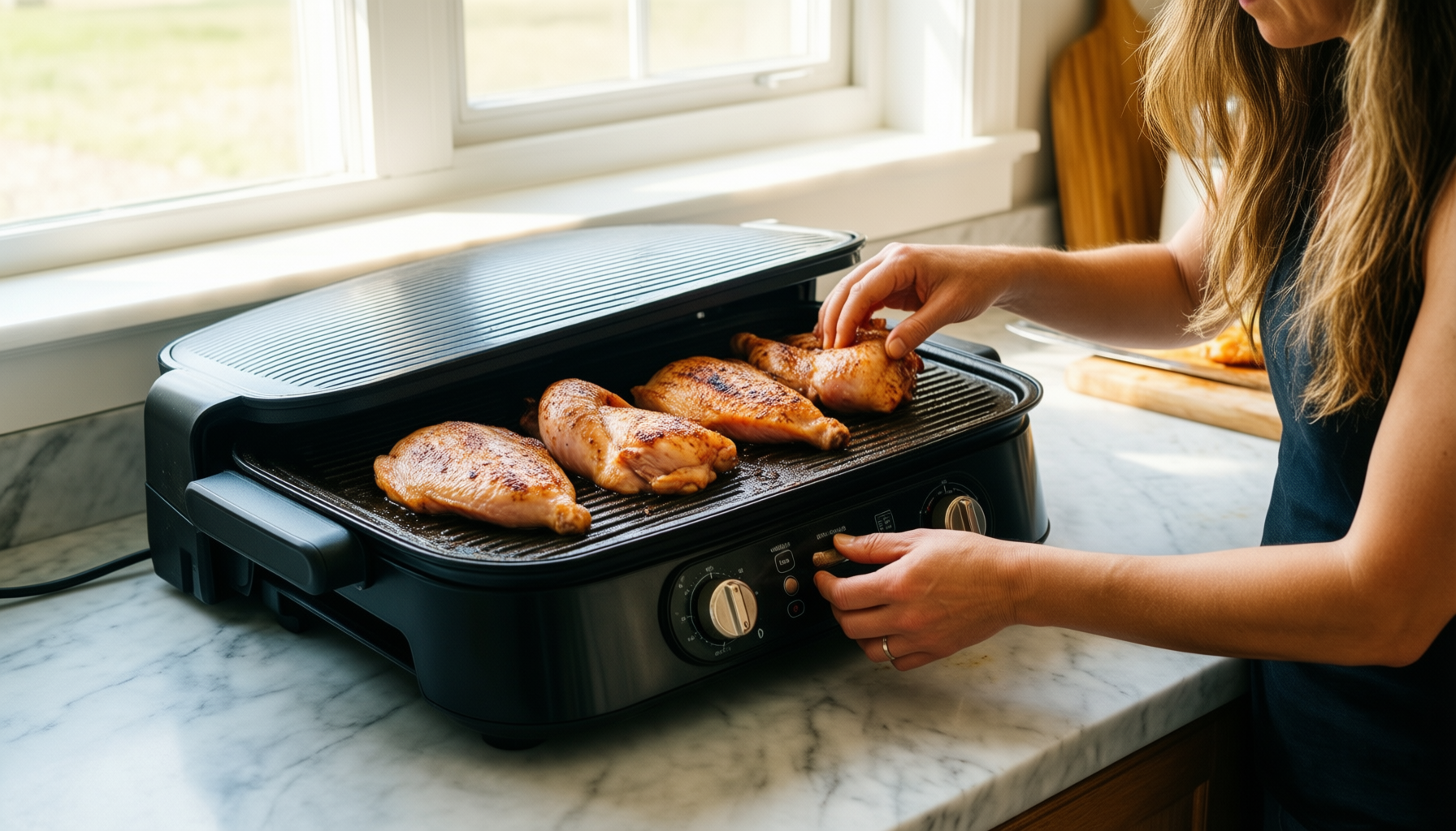 tefal optigrill elite review — lifestyle photo showing Tefal Optigrill Elite Indoor in use