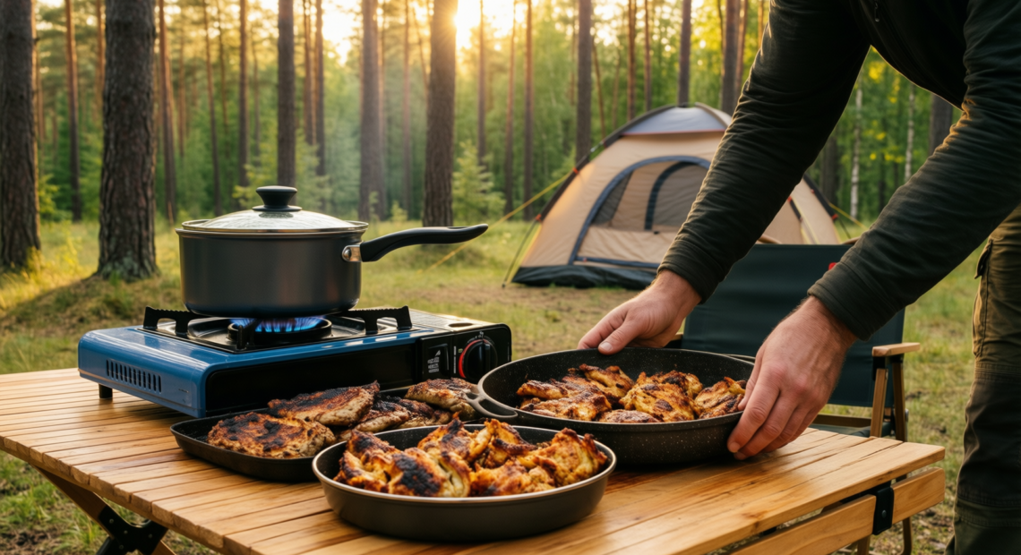 best nonstick camping frying pan — lifestyle photo showing Fire-Maple Nonstick Camping Frying in use