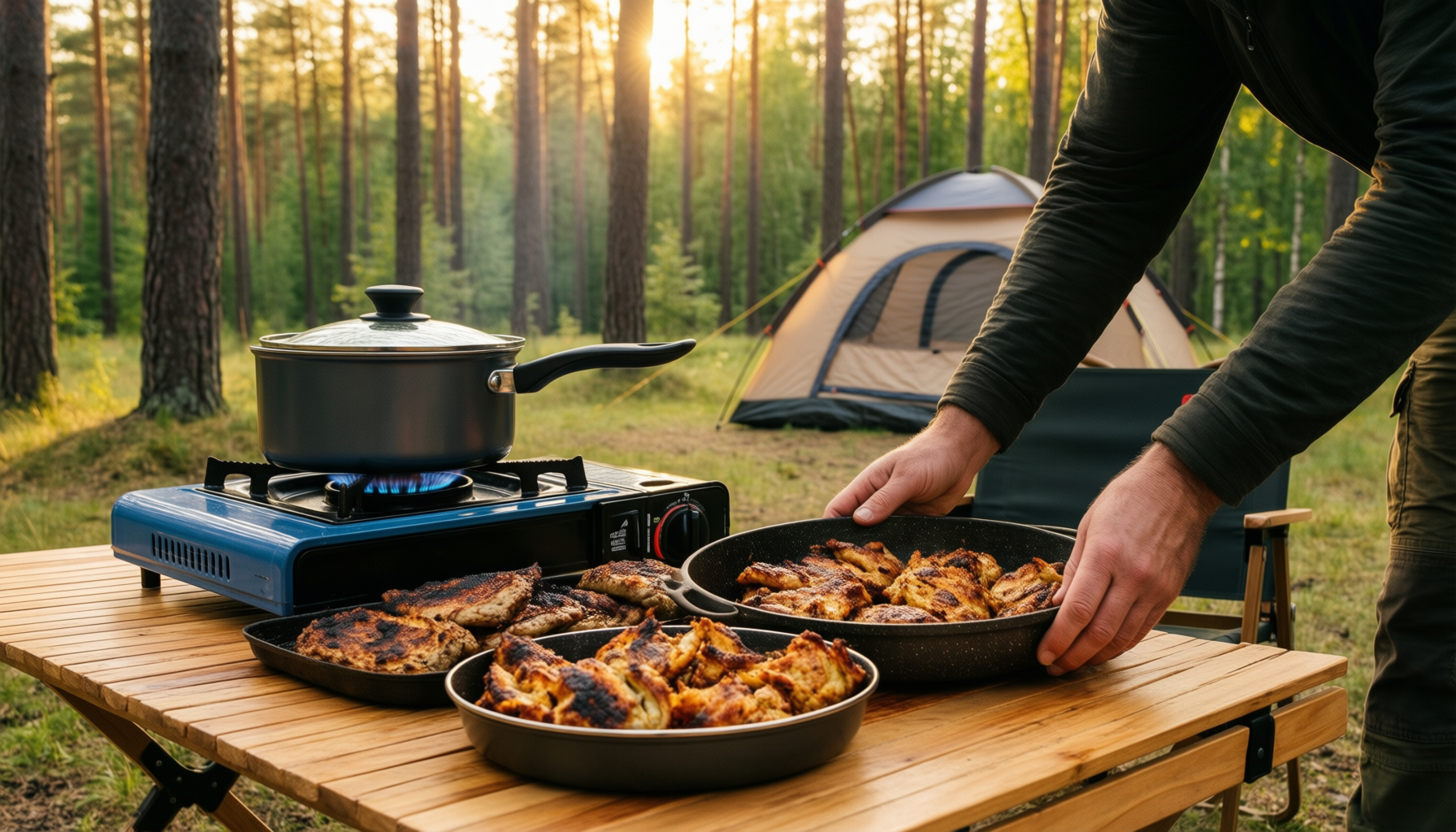 best nonstick camping frying pan — lifestyle photo showing Fire-Maple Nonstick Camping Frying in use