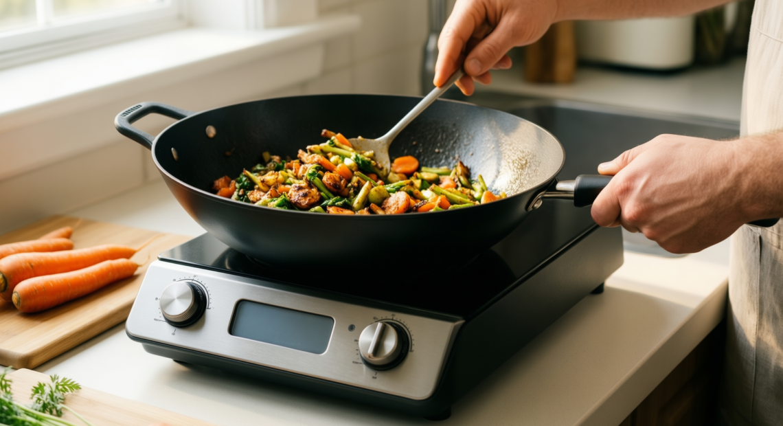 river light iron frying pan — lifestyle photo showing River Light Iron Frying in use