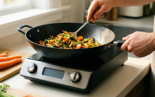 river light iron frying pan — lifestyle photo showing River Light Iron Frying in use