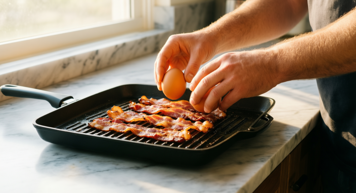 farberware diamondmax nonstick griddle — lifestyle photo showing Farberware Cookstart DiamondMax Nonstick in use