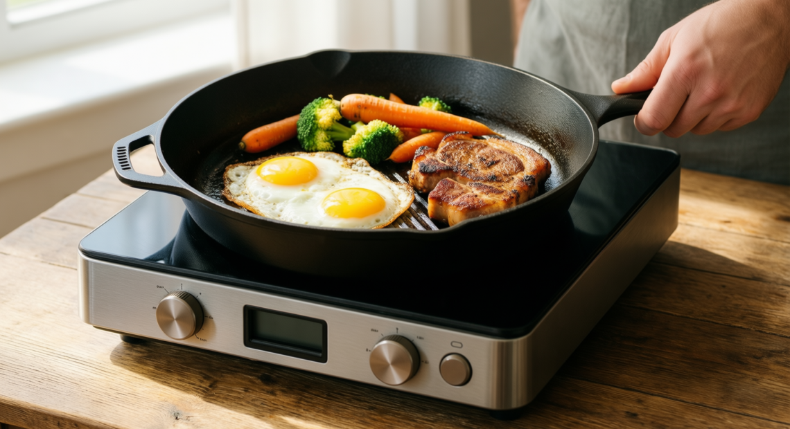 lodge chef collection cast iron skillet — lifestyle photo showing LODGE Lodge Chef Collection in use