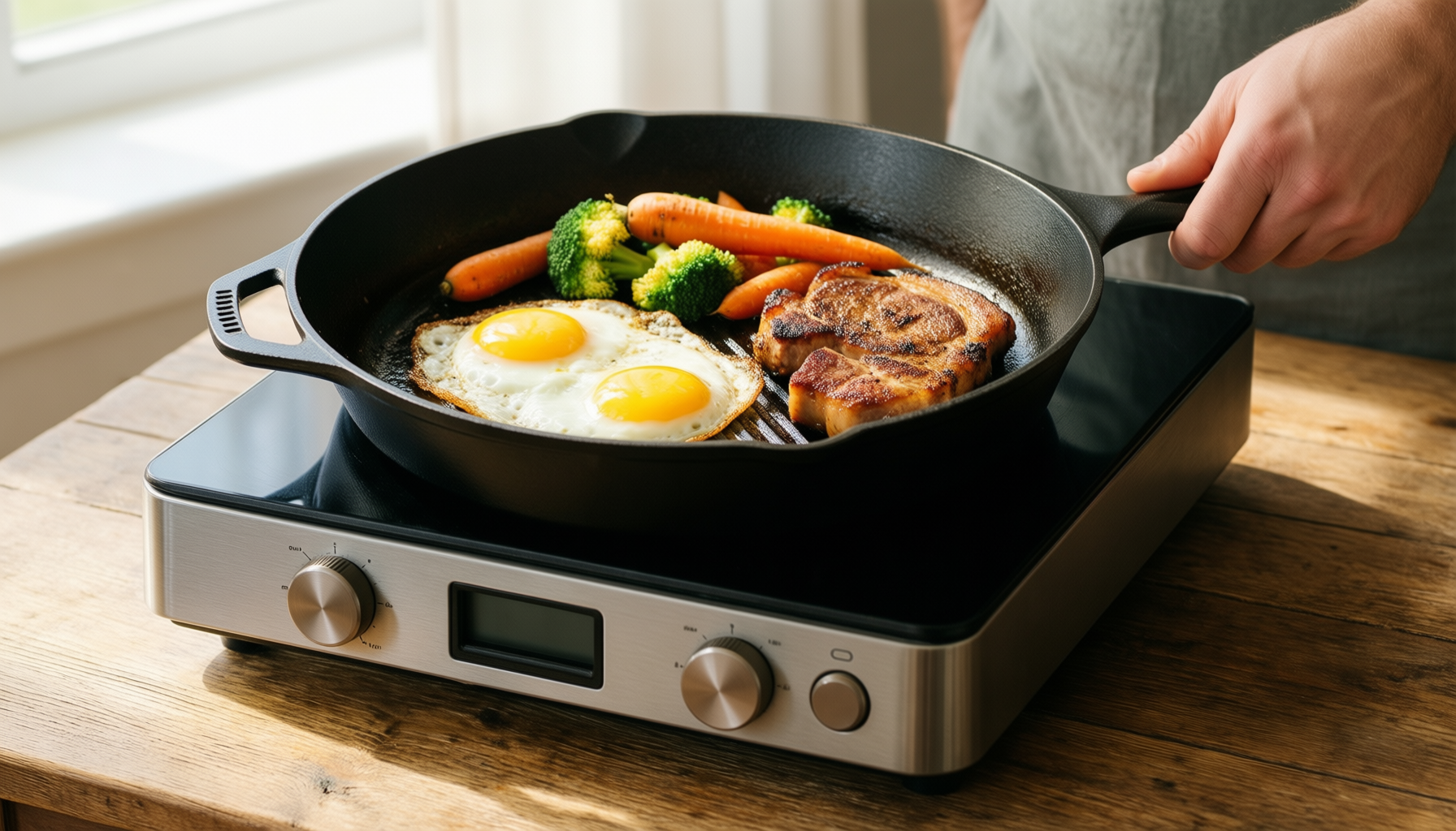 lodge chef collection cast iron skillet — lifestyle photo showing LODGE Lodge Chef Collection in use